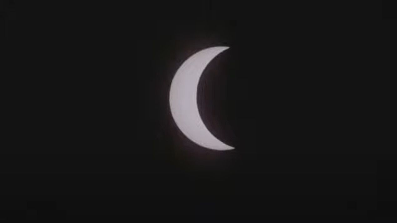 The moon passes in front of the sun in the only total solar eclipse of 2021 in this still from a video captured by Theo Boris and Christian Lockwood of the JM Pasachoff Antarctic Expedition from their observing point in Union Glacier, Antarctica on Dec. 4, 2021.