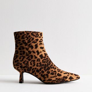 New Look Stone Animal Print Heel Ankle Boots