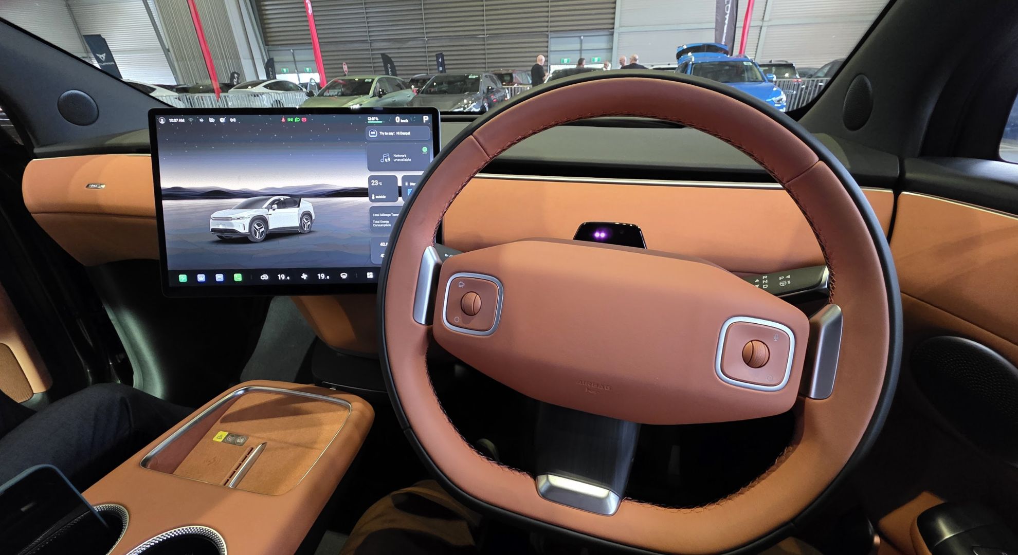 Interior touchscreen display from the driver's side