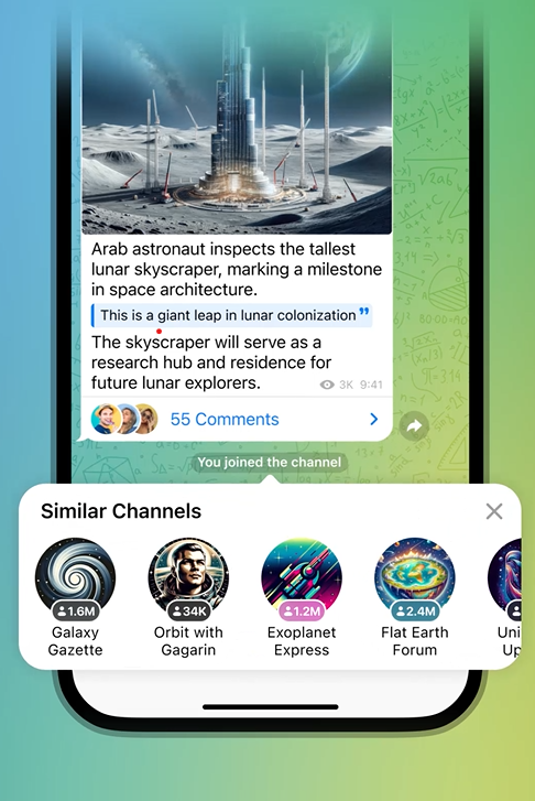 Telegram similar channels recommendation when joining a channel