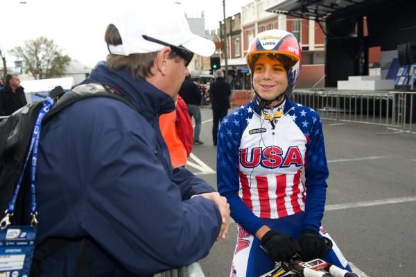 Jim Miller spends some time talking with his athletes