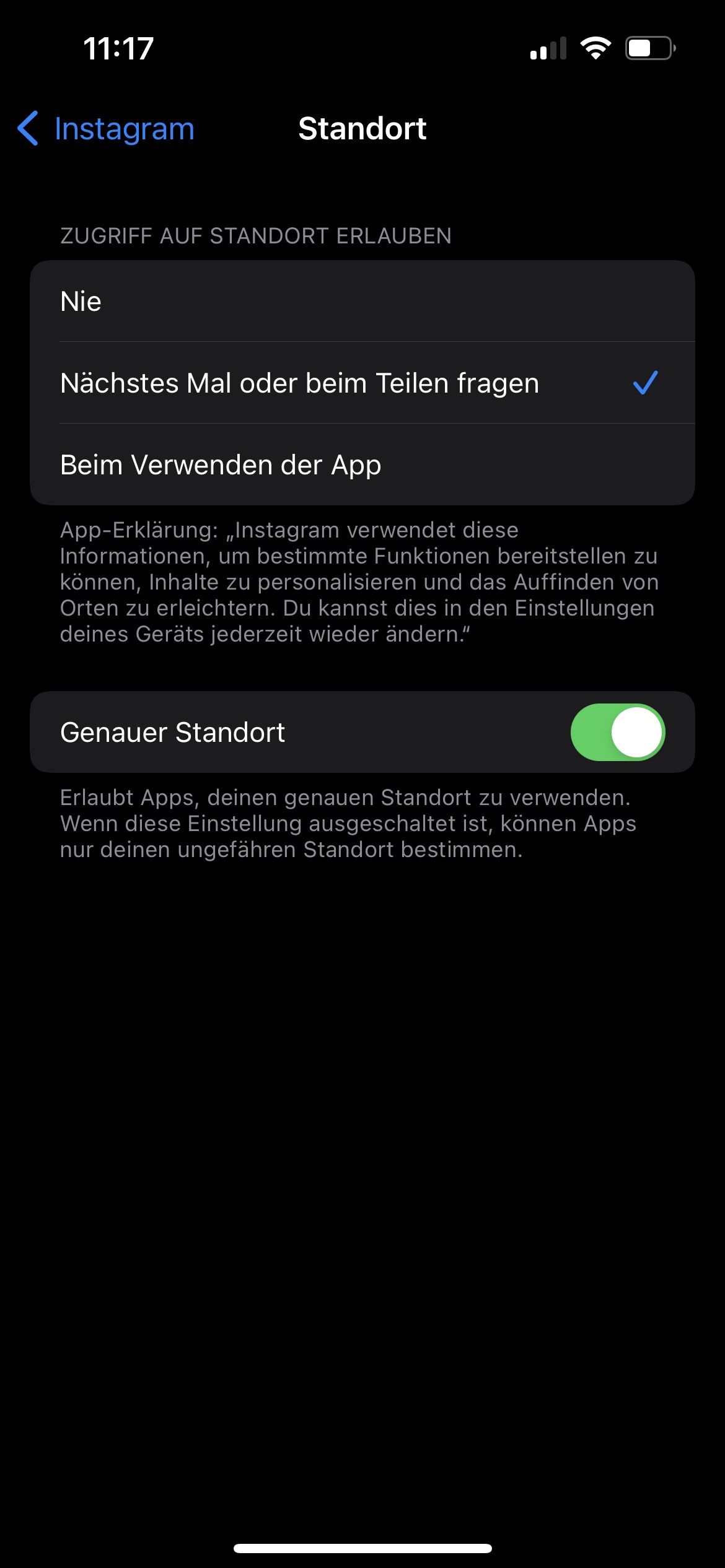 Genauer Standort Instagram deaktivieren