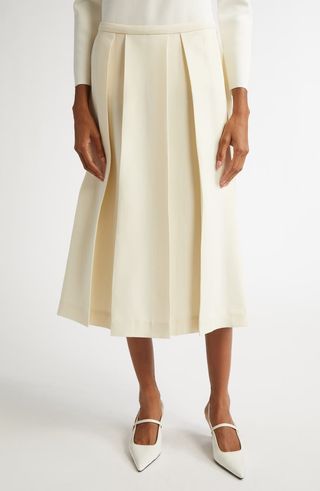 Twinflower Pleated Wool & Silk Midi Skirt