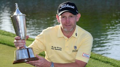 Stephen Gallacher with the trophy after winning the 2019 Hero Indian Open