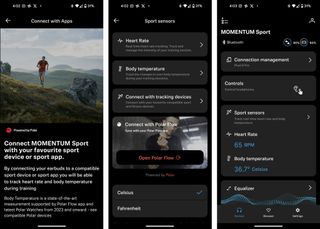 Sennheiser Momentum Sport screenshots showing integration with Polar..