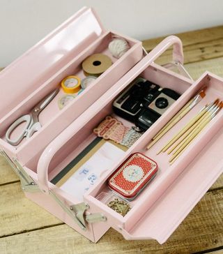 Rose and Grey pink toolbox filled with craft materials