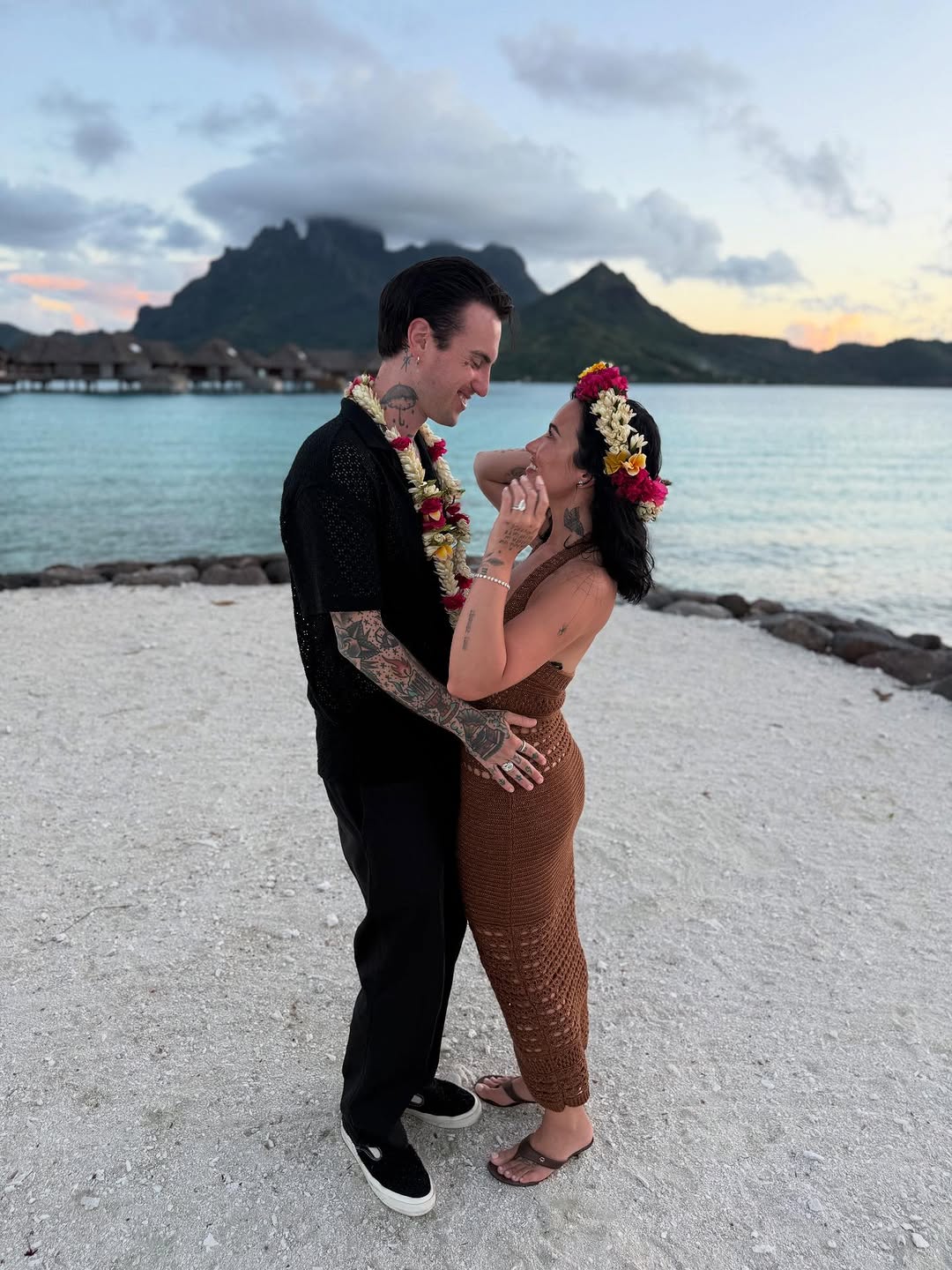 Demi Lovato wears a brown crocheted dress on her honeymoon
