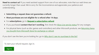 Xbox refund page
