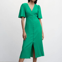 Buttoned Linen-Blend Dress in Emerald Green, $69.99
