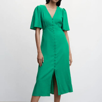 Buttoned Linen-Blend Dress in Emerald Green, $69.99 £45.99 | Mango