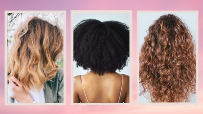 Collage of back view of three different textured hairstyles