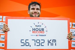 Filippo Ganna breaks the UCI Hour Record on 8 October 2022, riding 56.792 kilometres