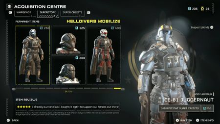 Helldivers 2 Superstore gear purchasable with Super Credits