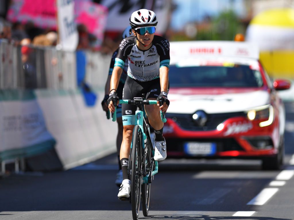 MORTEGLIANO ITALY JULY 09 Ane Santesteban Gonzalez of Spain and Team BikeExchange at arrival during the 32nd Giro dItalia Internazionale Femminile 2021 Stage 8 a 1294km stage from San Vendemiano to Mortegliano GiroDonne UCIWWT on July 09 2021 in Mortegliano Italy Photo by Luc ClaessenGetty Images