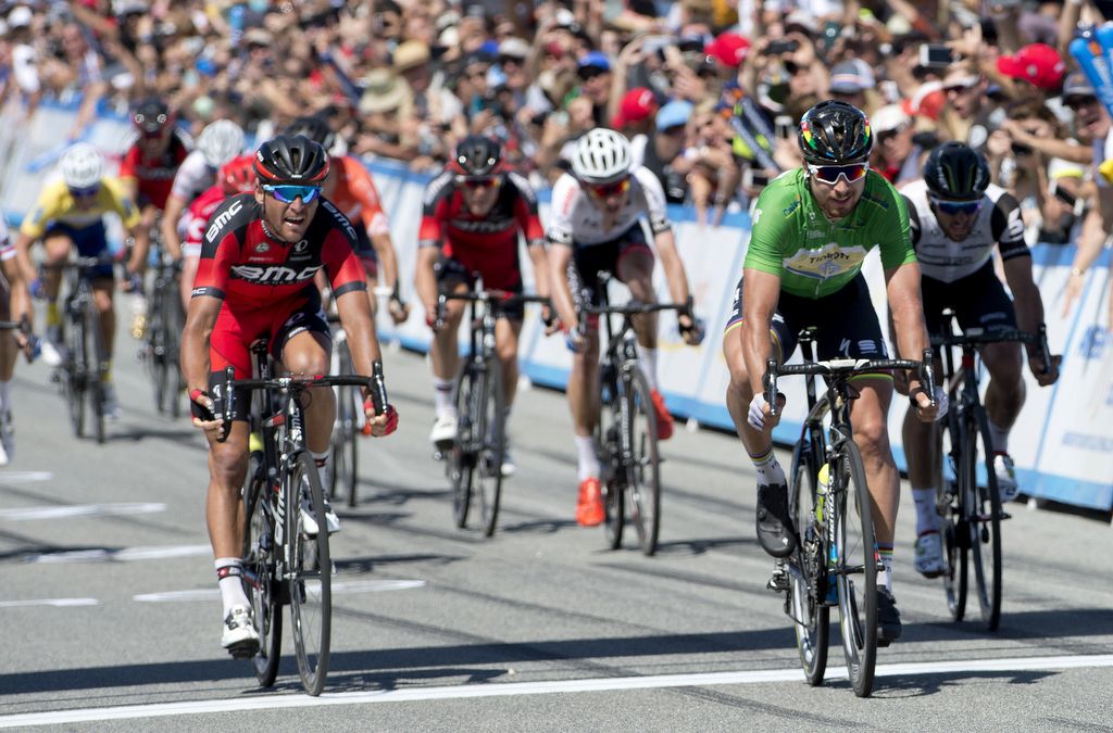 Greg Van Avermaet and Peter Sagan cross the line