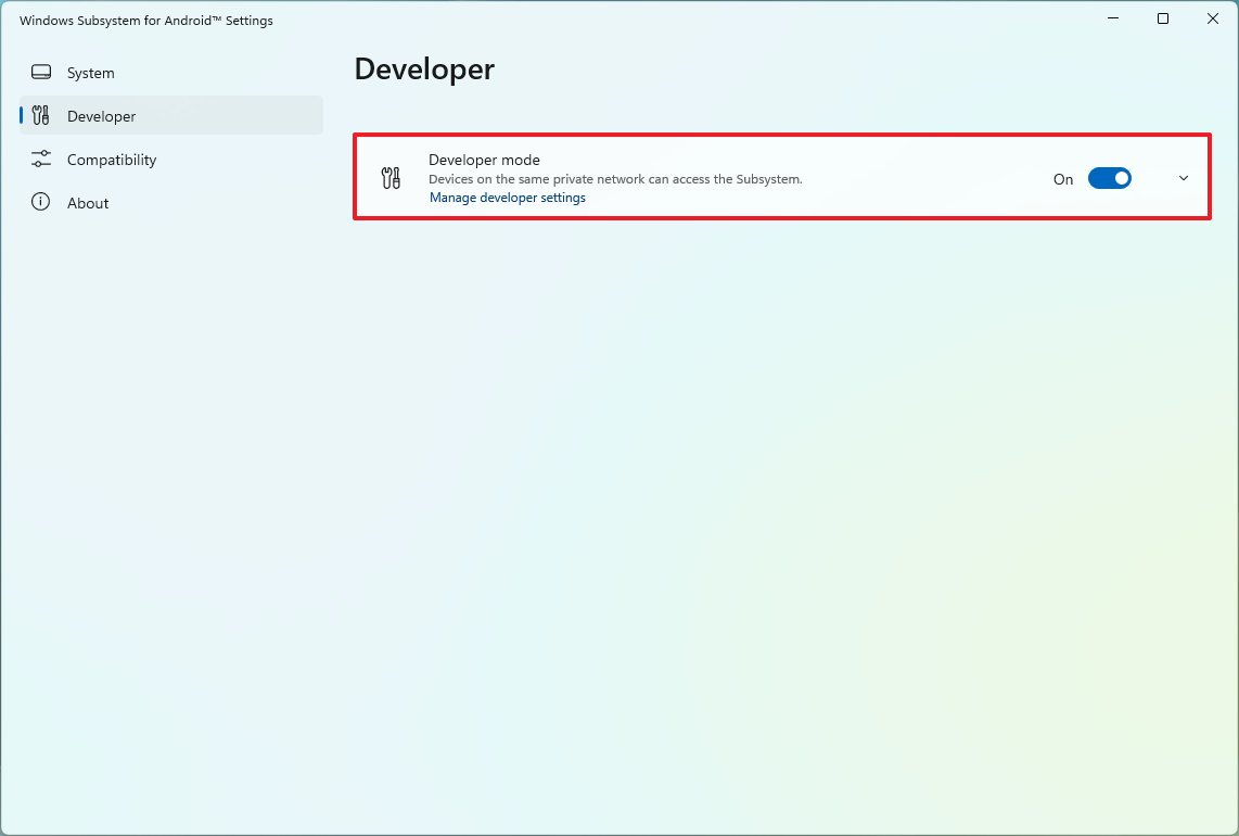 Windows Subsystem Android Developer Mode