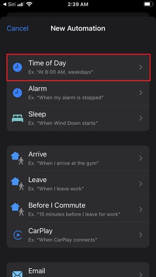 Time of Day automation iOS
