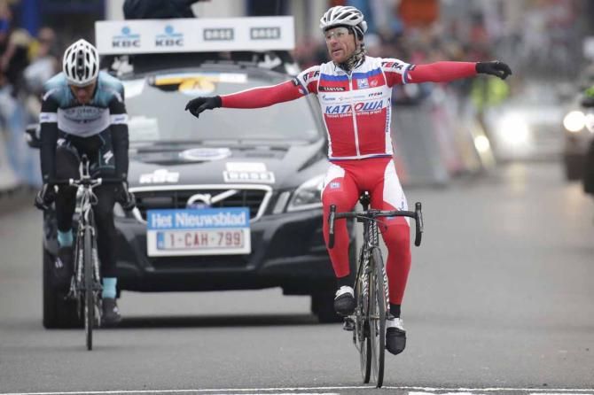 Luca Paolini (Katusha) celebrates his first big of 2013