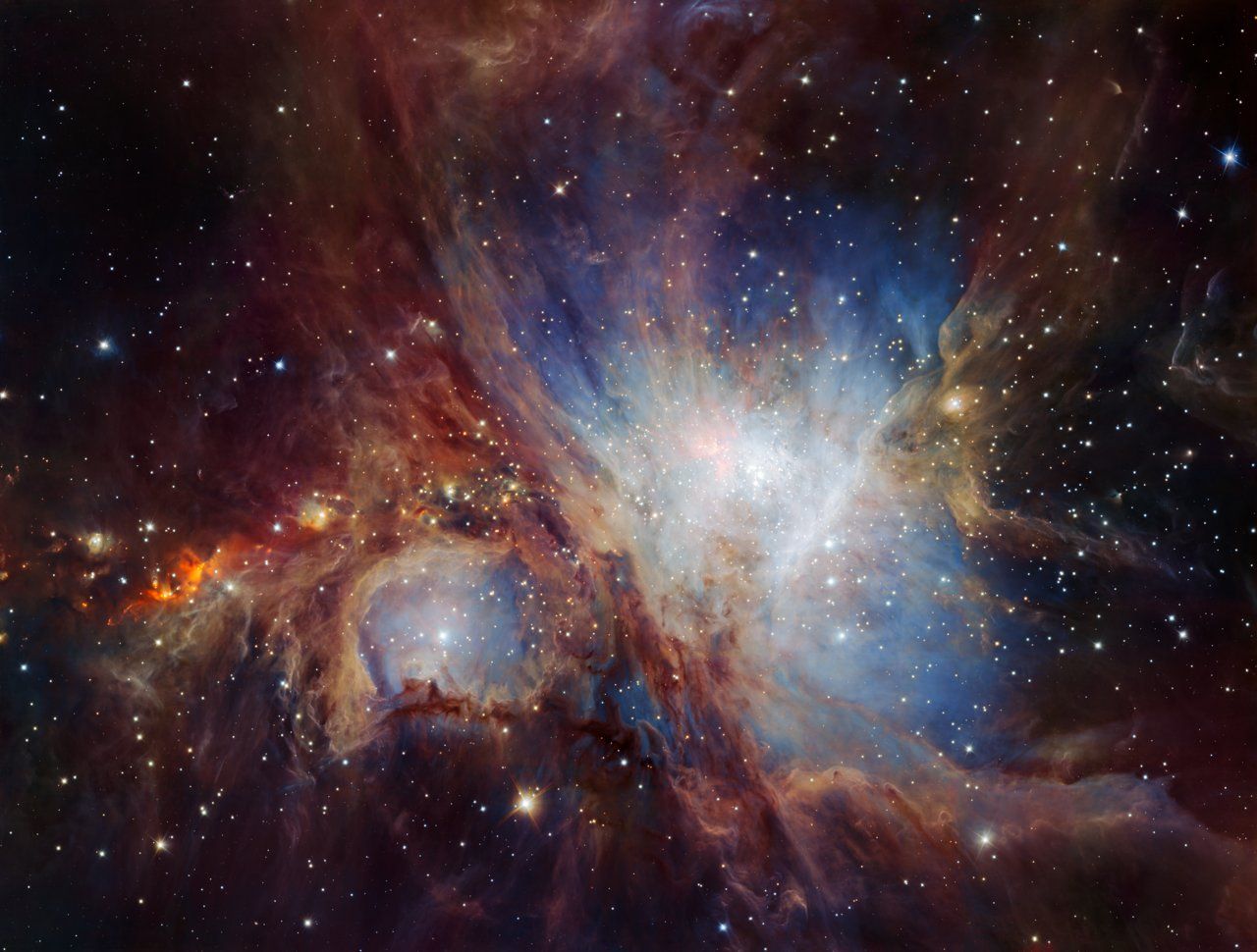 The Orion Nebula, seen by the HAWK-I infrared camera on the VLT. Prior to the launch of the James Webb Space Telescope, this was the deepest look at the famous nebula.