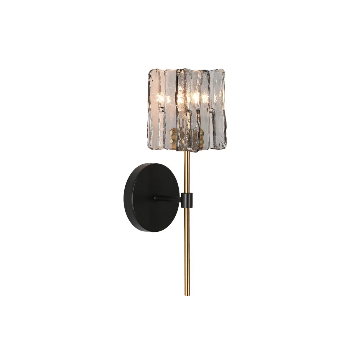 Lnc Echonalyri Polished Gold and Matte Black Bathroom Vanity Light With Smoked Gray Textured Glass