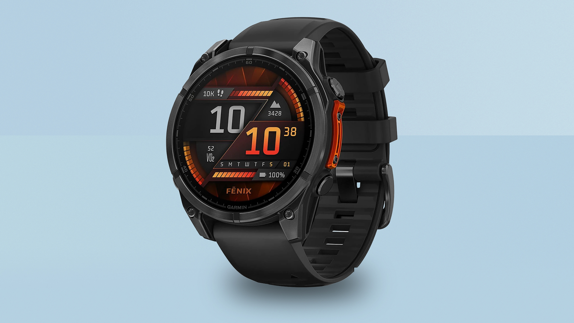 Garmin Fenix 8 render on blue background