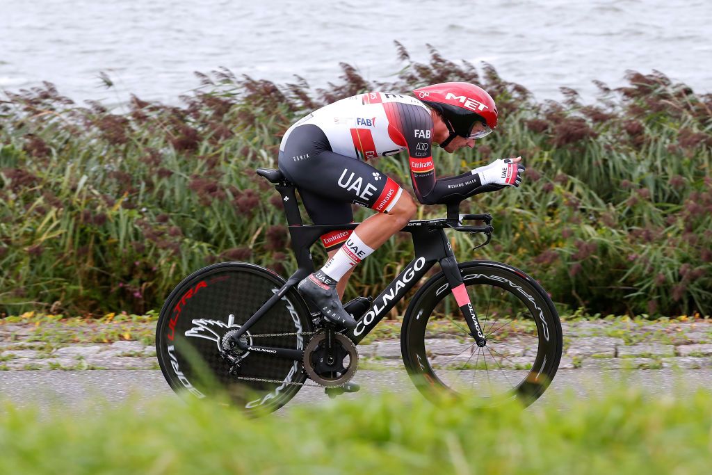 LELYSTAD NETHERLANDS AUGUST 31 Brandon Mcnulty of United States and UAE Team Emirates competes during the 17th Benelux Tour 2021 Stage 2 a 111km Individual Time Trial stage from Lelystad to Lelystad ITT BeneluxTour on August 31 2021 in Lelystad Netherlands Photo by Bas CzerwinskiGetty Images