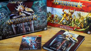 The Skaventide Warhammer Age of Sigmar box and rulebook alongside the Exremis box and rulebook