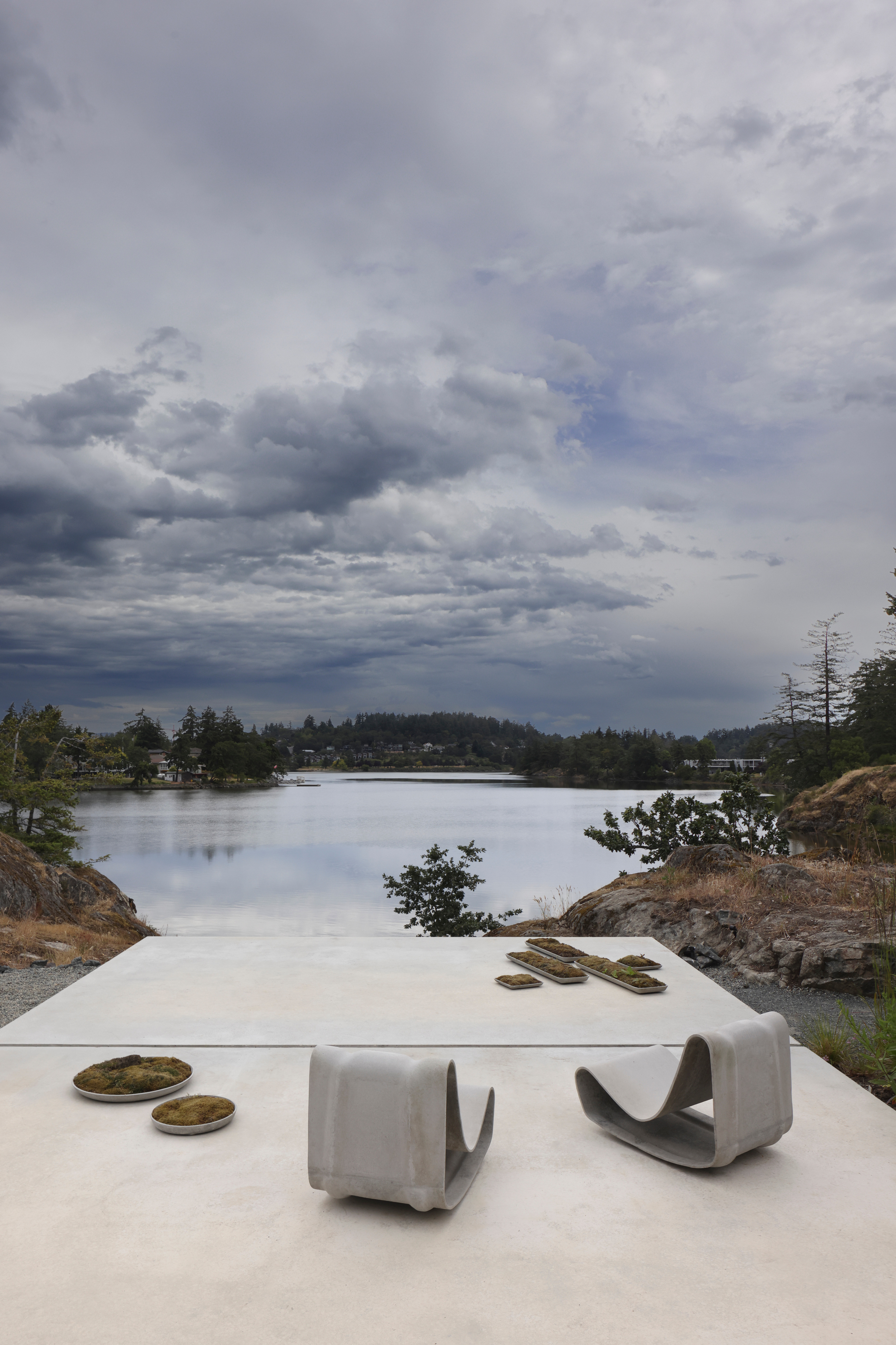 The view from the upper terrace across the lake