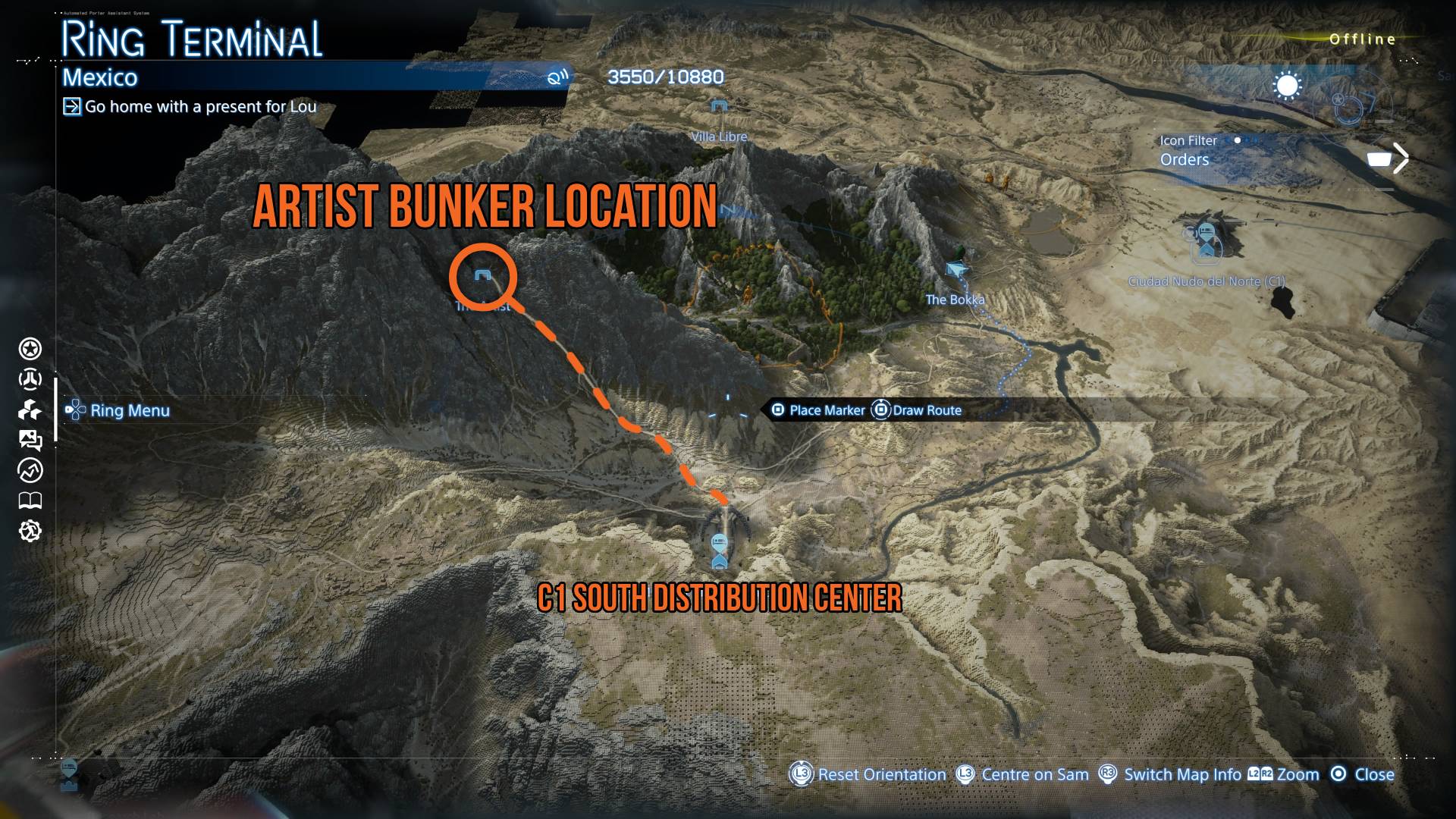 Death Stranding 2 Artist bunker location marked on map