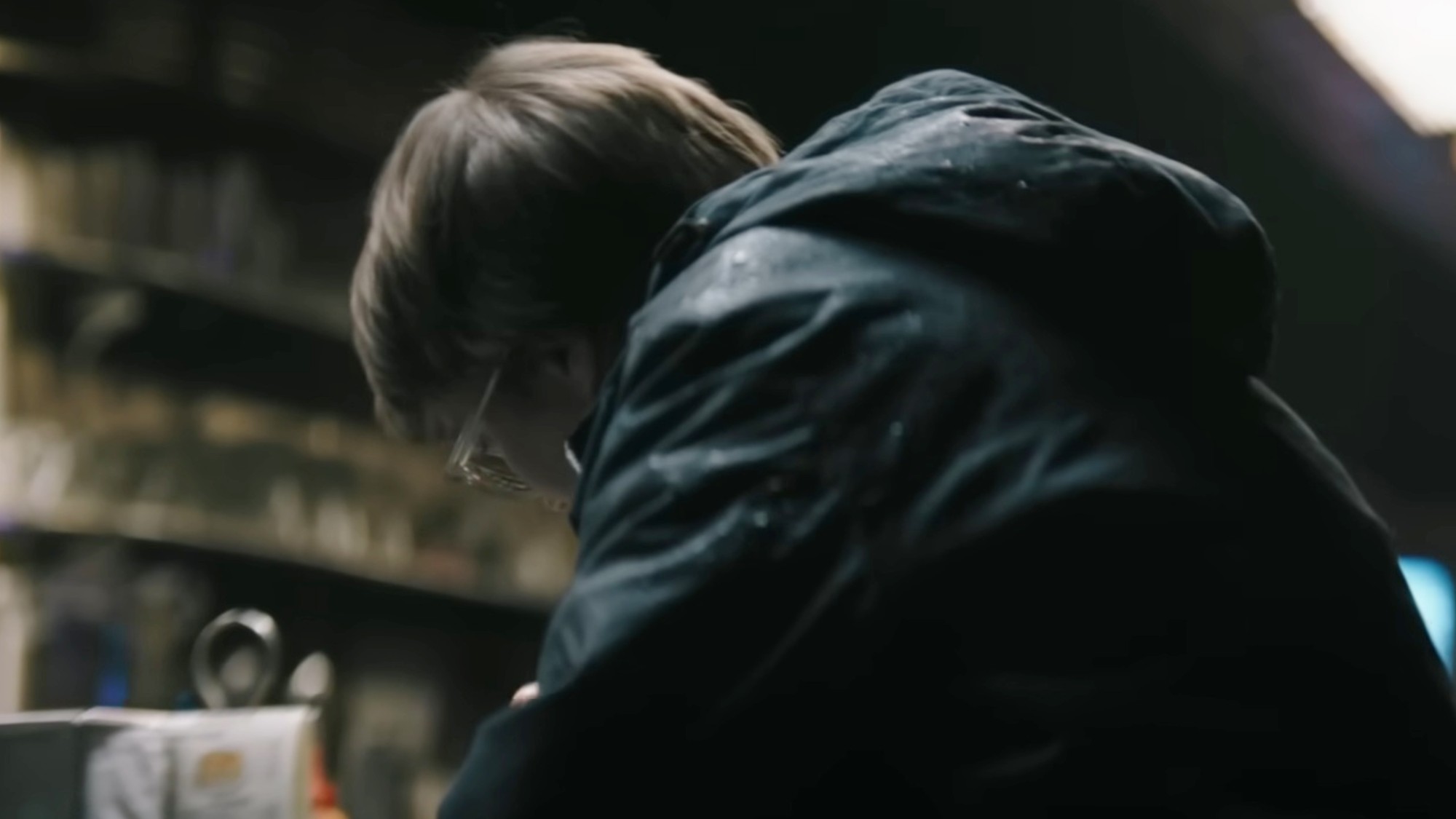 Paul Dano with his head lowered in The Batman