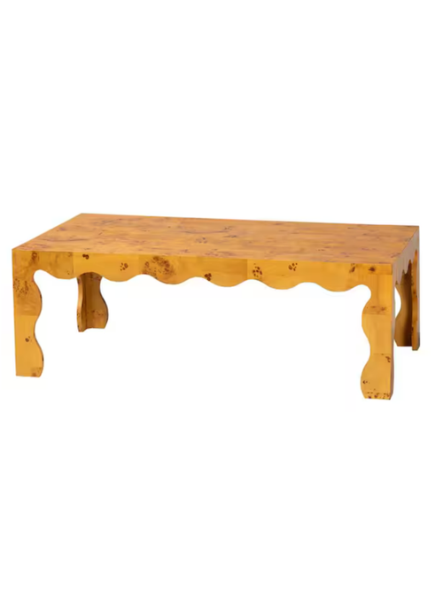 Light Mappa Rectangle Real Burl Wood Coffee Table