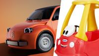 A new Citroen 2CV alongside Little Tikes Cozy Coupe