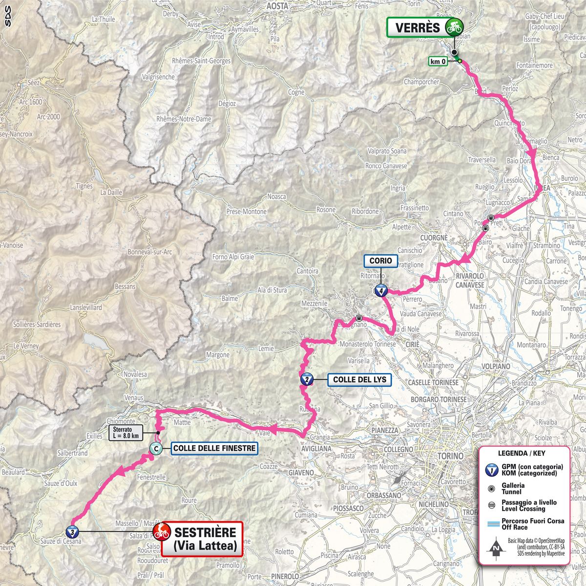 Stage 20 map for the 2025 Giro d'Italia