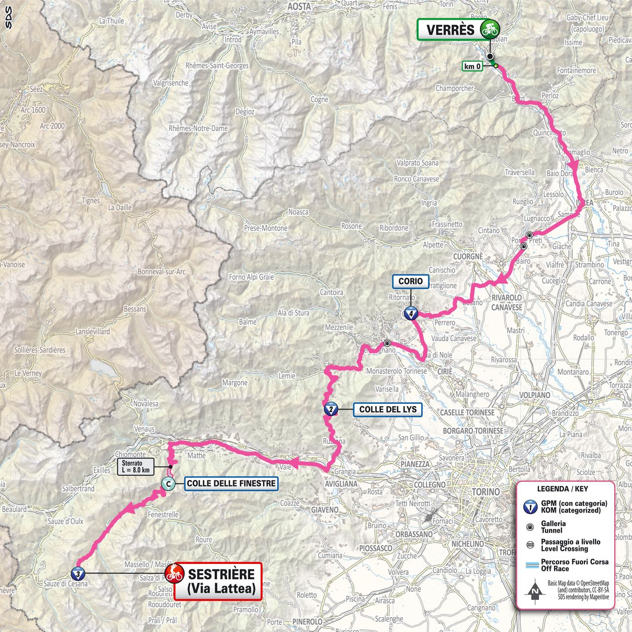 Stage 20 map for the 2025 Giro d'Italia