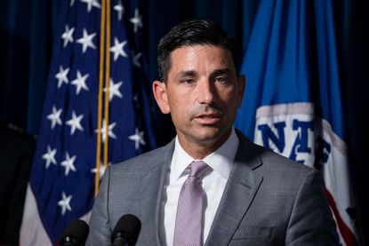 Secretary of Homeland Security Chad Wolf speaks during a press conference on the actions taken by Customs and Border Protection and Homeland Security agents in Portland during continued prote