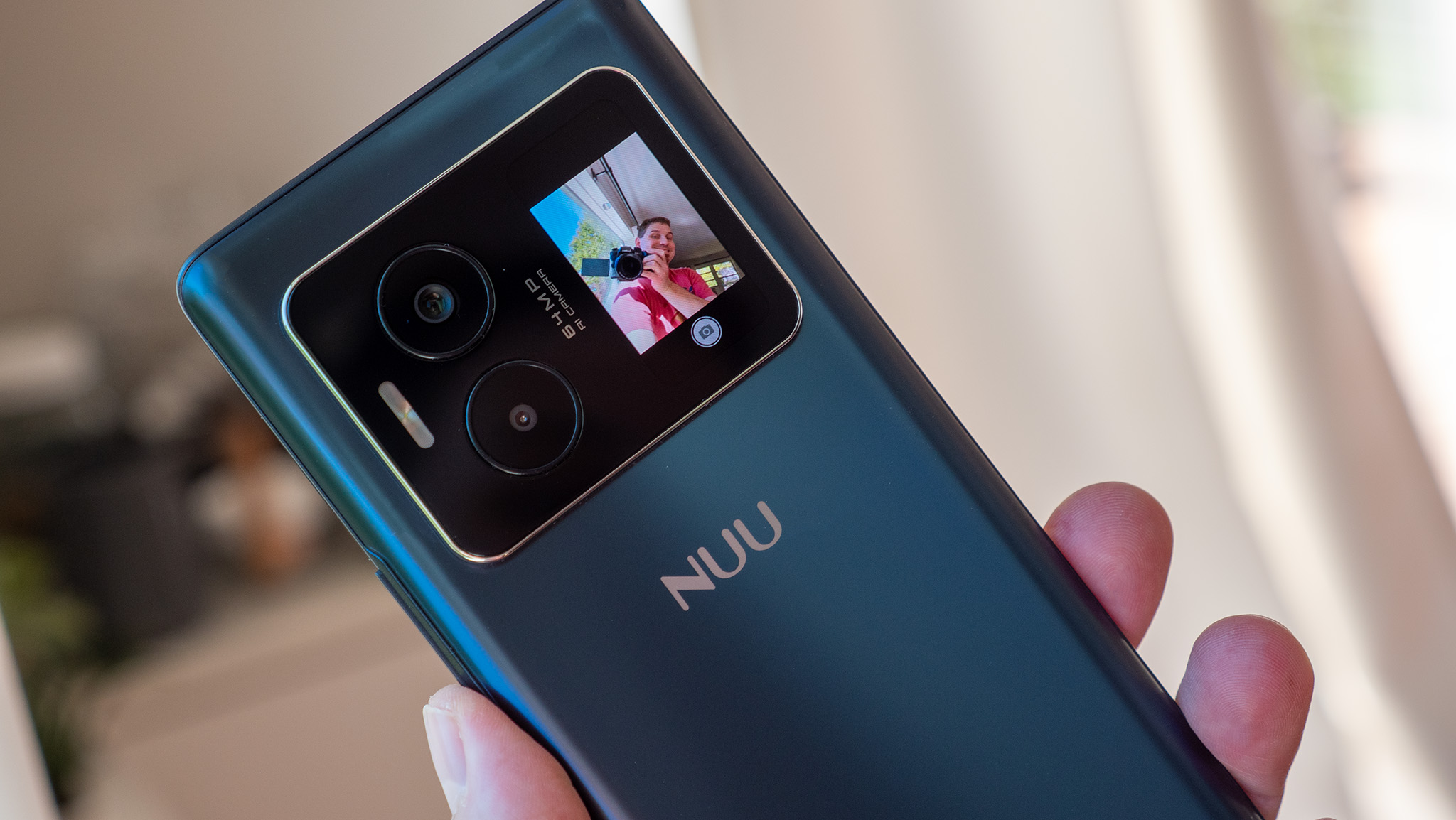 The NUU B40 5G's rear camera island with inlaid display panel