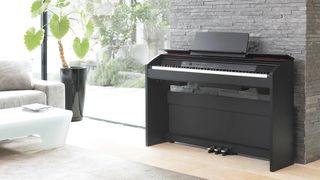 Digital piano set up in a home