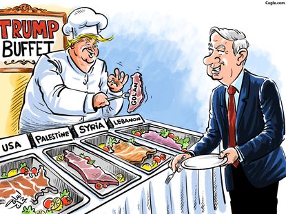 Political Cartoon U.S. Trump Netanyahu countries buffet