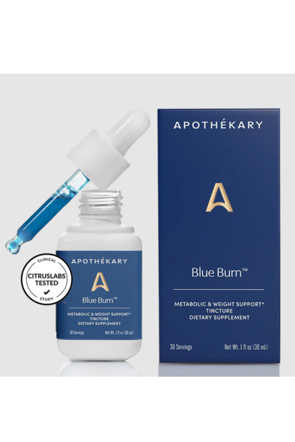 Apoth&amp;eacute;kary blue bottle and box