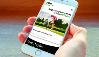 User on the PGA Play website on their phone