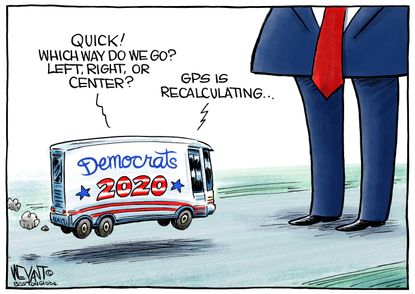 Political Cartoon U.S. Democrats 2020 Left Right or Center Recalculating GPS