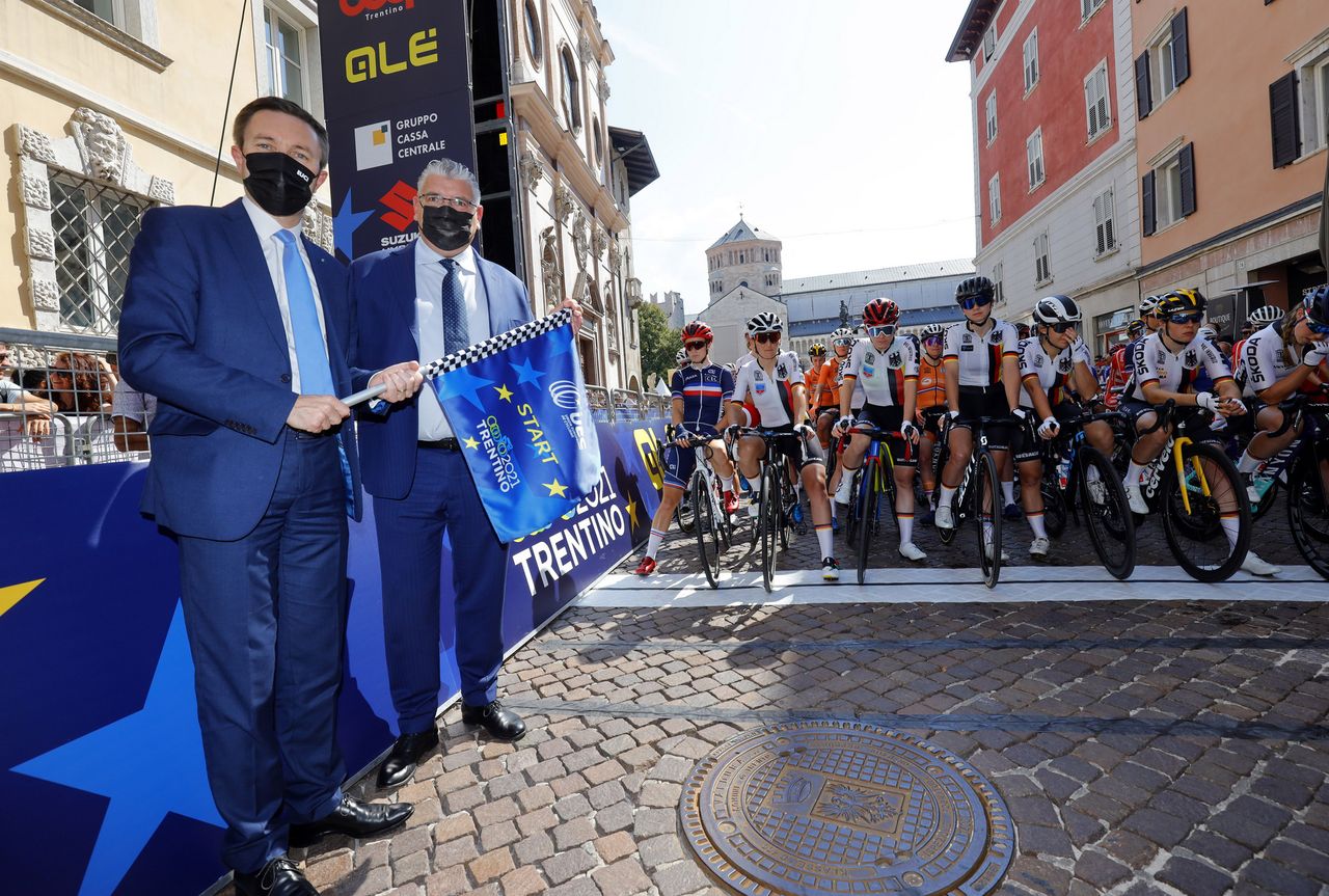 UCI President David Lappartient waved of the women