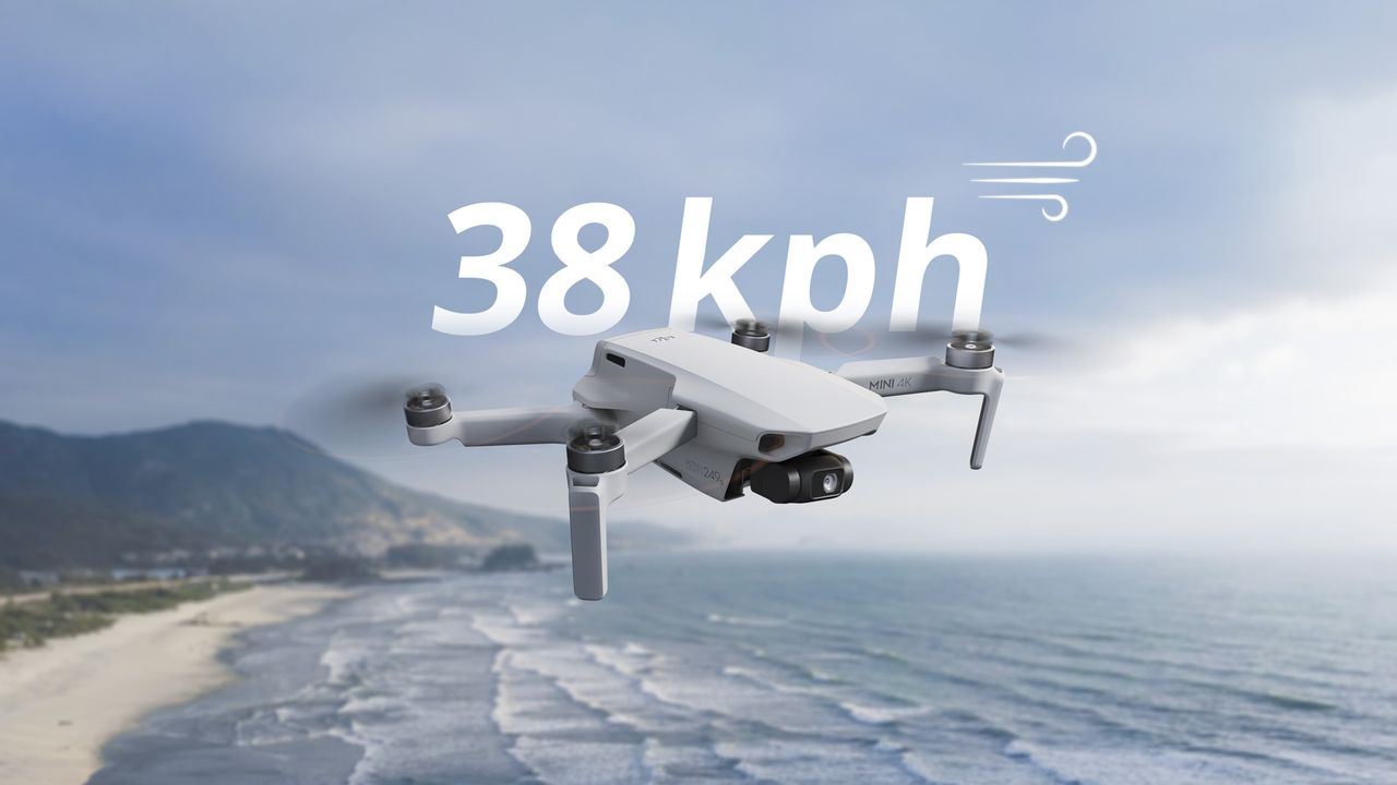 DJI Mini 4K in flight with Level 5 wind resistance
