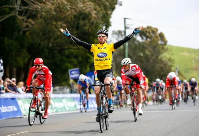 Patrick Bevin (health.com.au-search2retain) gets the stage win in the Tour of Tasmania leader's jersey
