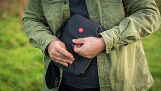 Leica ultravid 8x50 HD carry bag being fastened