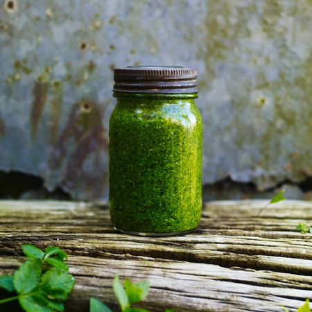 Jar of green pesto