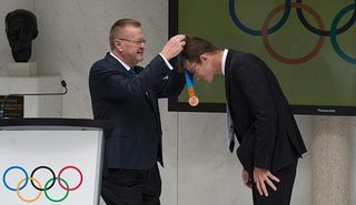Michael Rogers is awarded his bronze medal for the 2004 Athens Olympics