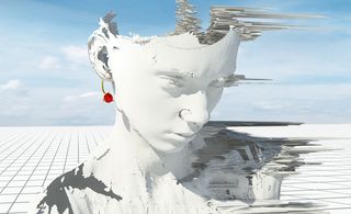 Earring on one of Sannwald's futuristic busts.