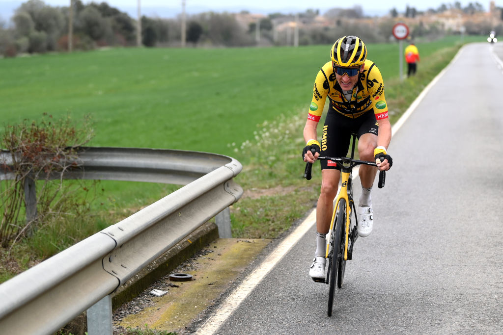 SANT FELIU DE GUIXOLS SPAIN MARCH 21 Robert Gesink of Netherlands and Team Jumbo Visma attacks during the 101st Volta Ciclista a Catalunya 2022 Stage 1a 171km stage from Sant Feliu de Guxols to Sant Feliu de Guxols VoltaCatalunya101 WorldTour on March 21 2022 in Sant Feliu de Guixols Spain Photo by David RamosGetty Images