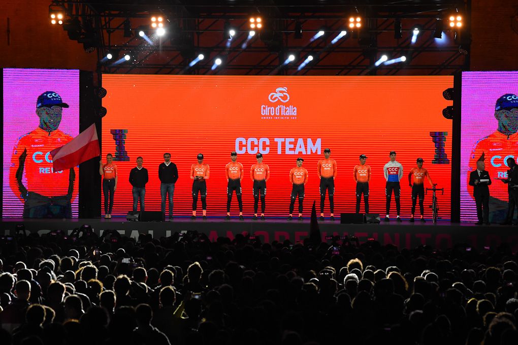 CCC Team on stage at the Giro presentation